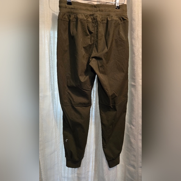 Zyia Active Sweat Pants Joggers Olive Trail Vertical Stripe Pull On Tie Waist - Picture 2 of 6